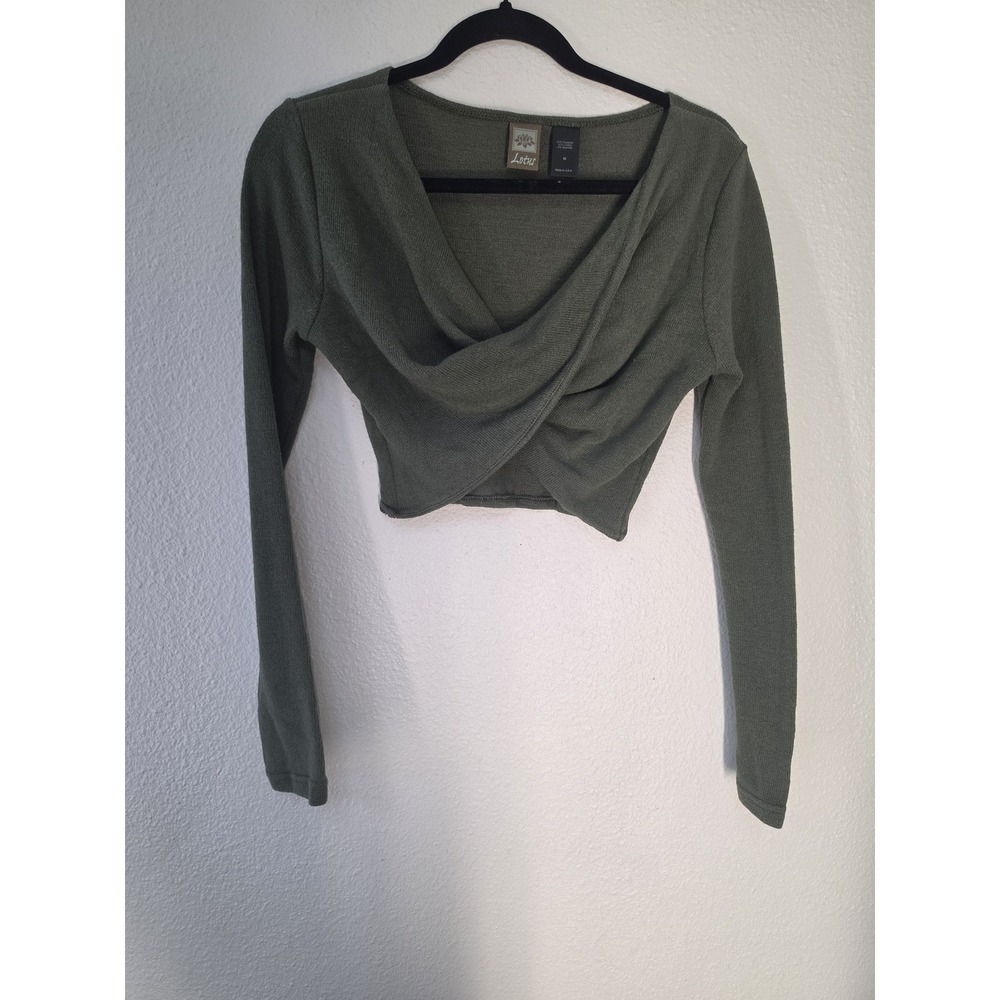 Lotus Women's Cowl Neck Long Sleeve Top Size M Green Solid Blouse Shirt Tunic